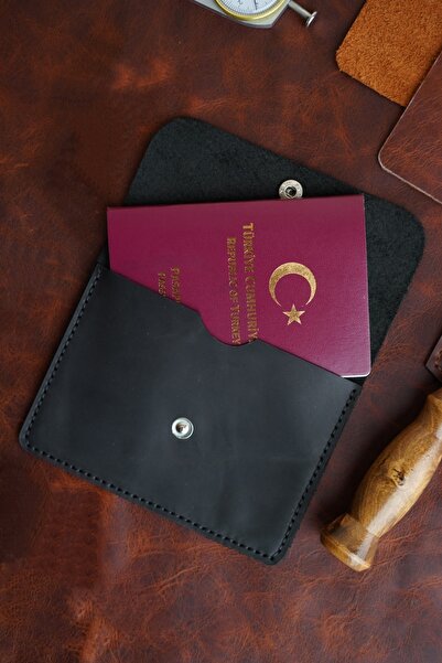 Lost Slope محفظة جواز سفر مصنوعة يدويًا من الجلد الطبيعي