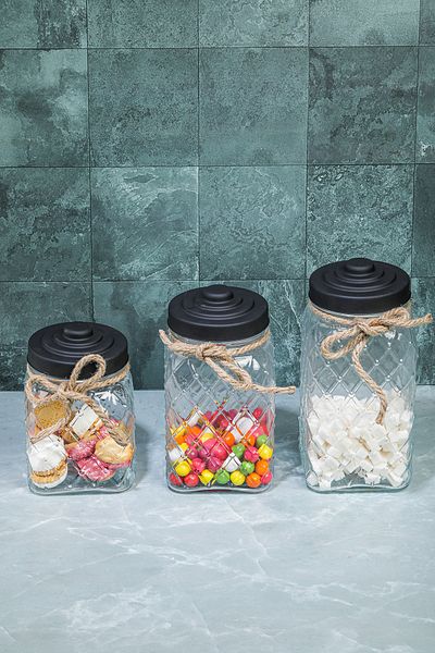 Wonder Luxury Special Design Nostalgia Series 3-Piece Luxury Glass Jar Set Storage Container