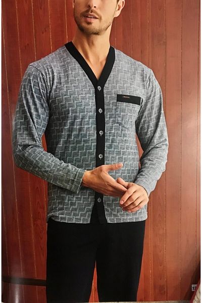 KLY PİJAMA Kly Battal V-Neck Neck Buttoned-7426-navy blue