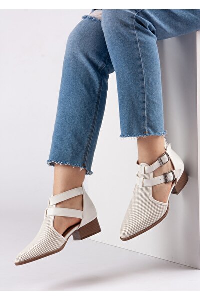 Bej Ayakkabı Γυναικεία λευκά παπούτσια Moli με διπλή πόρπη με φερμουάρ στην πλάτη