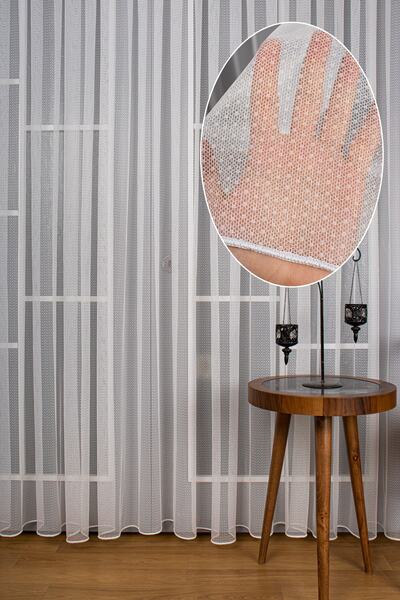 UTKUM EV TEKSTİL ÜRÜNLERİ Mini Puantiyeli Örme Tül Perde 1/2 Seyrek Pile