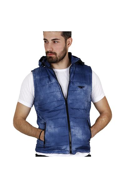 modacix Men's Denim Pattern Puffer Vest