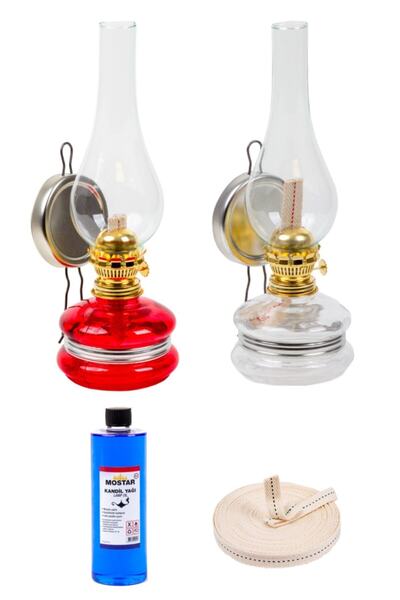 ŞEHRİMOSTARKIRK1 Klasik Gaz Lambası 2 Li Set-400 Ml Kokusuz Yağ-1 Metre Fitil