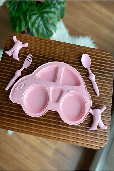 Bayev Children's Food Set Figured Food Plate Fork Spoon - Pink
