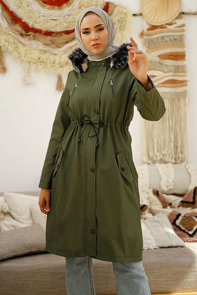 InStyle Zipový chlupatý kabát - Khaki