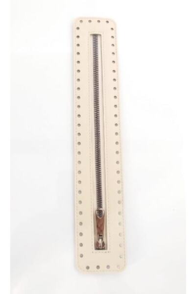 angel çanta aksesuar Fermoar Cu Piele Model Nou Crema 30 Cm Argintiu