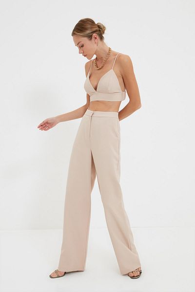 Trendyol Collection Kő széles szárú szőtt nadrág TPRAW22PL0402