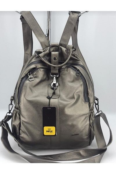 MEGA Mega Bag Soft Leather Lead Gray Wash Backpack / Shoulder Bag