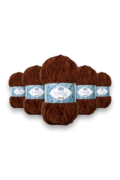 LaVita Yarn Velur Baby Velvet Yarn 5 Pack Amigurumi Πλεκτό Χέρι Σχοινί Taka Yarn (7203-BROWN)