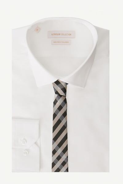 ALTINYILDIZ CLASSICS Erkek Gri-Lacivert Desenli Klasik Nano Kravat