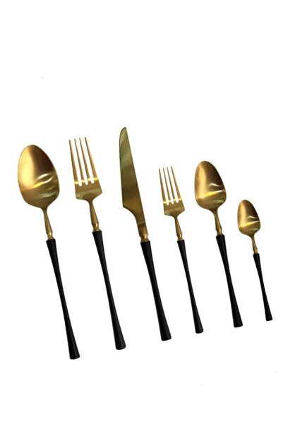 Sembol Siyah Mat Altın 36 Parça Çatal Kaşık Bıçak Seti