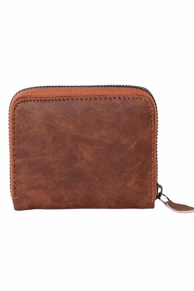 Rova Blue Föz 0445 Mkm Tan Nubuck Leather Zippered Unisex Card Holder Wallet