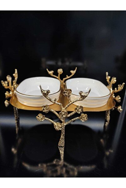 Sunum Gold/altın Ayaklı Standlı Servis Tabağı 2 Li 25x19x13cm