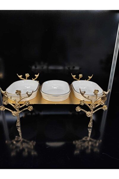 Sunum Gold/altın Ayaklı Standlı Servis Tabağı 3 Lü 34x19x13cm