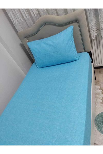 Mert Single Ranforce Turquoise Elastic Sheet + 1 Pillow Case