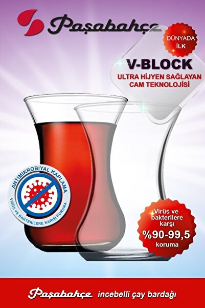 Paşabahçe V-block Antimikrobiyal 6'lı Incebelli Çay Bardağı 42381 Fma03552