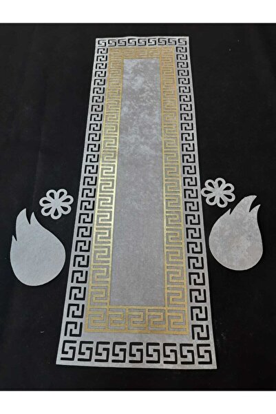 SEHARA 1 Adet Runner(MASA RANIRI),gri Kadife Üzeri Gold / 4 Küçük Parça Hediy...