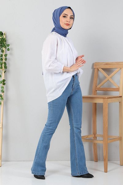 Modamihram Kiszélesedő szárú farmer nadrág világoskék