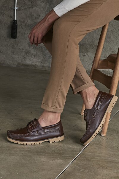 Ziya Чоловічі шкіряні черевики кавового кольору - 123984 K03