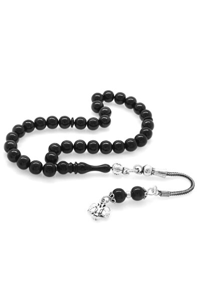 Tesbihane 925 проба срібний кулька з бахромою, вирізана з чорного бурштину, з чорним затискачем