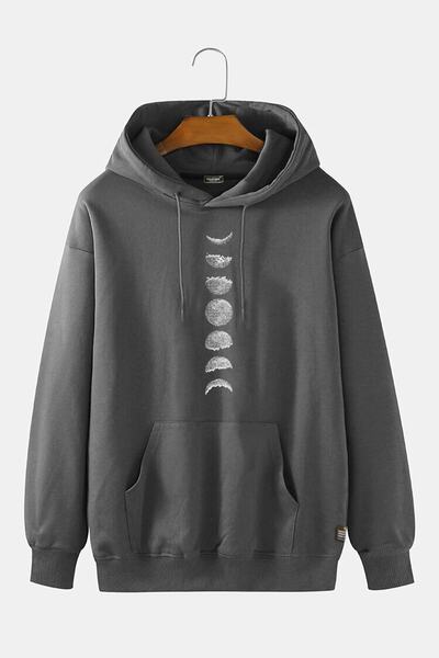 COLLIE Hanorac unisex antracit cu glugă și imprimeu dragon pe față, croială slim