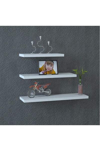 Egecan Mobilya White Flying Wall Shelf Set of 3 Hidden Shelf