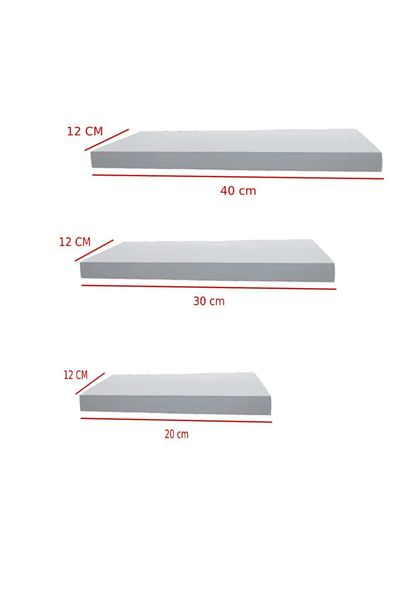 Egecan Mobilya White Flying Wall Shelf Set of 3 Hidden Shelf
