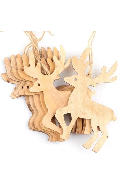 Lora Davet Yılbaşı Süsleri Buyanabilir Ahşap Çam Ağacı Süsleri (6 AD) Naturel...