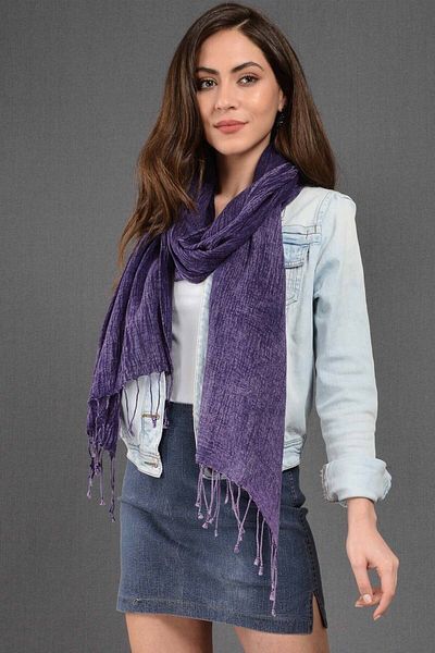 Dosimira Purple Denim Grinding Cotton Large Shawl 40x185 Cm