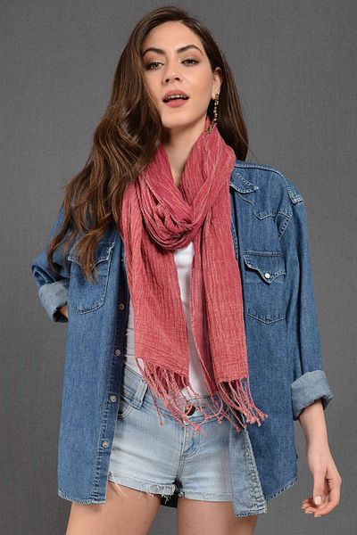 Dosimira Fuchsia Denim Grinding Cotton Large Shawl 40x185 Cm