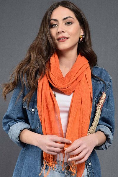 Dosimira Orange Denim Grinding Cotton Shawl 40x185 Cm