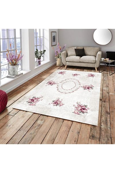 ALLGELSİN Floral Patterned All-round Elastic Carpet Cover Decorative Carpet Cover