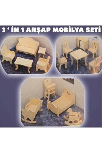 Çağrı 3'in 1 Boyanabilir Ahşap Oyuncak Mobilya Seti 75 Pcs Ahşap Maket