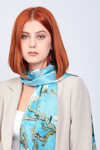 Nomads Felt وشاح حريري 100%| الفيروز| 35x160 سم| فان جوخ شجرة اللوز