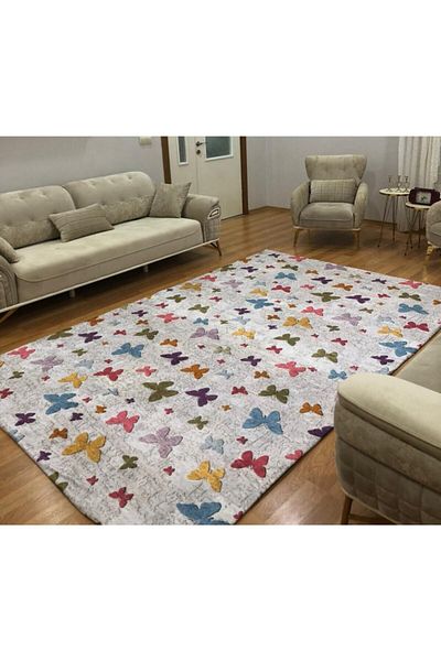 ALLGELSİN Butterfly Patterned All-round Elastic Carpet Cover Decorative Carpet Cover