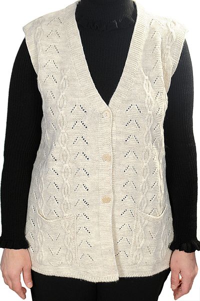 Fresh&Moda Women's Cream V-Neck Chain Knitted Wool Knitwear Mother Vest