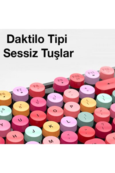 Ally Sweet 2.4g Retro Kablosuz Q Klavye Oyuncu Klavye Ve Mouse Seti Pembe