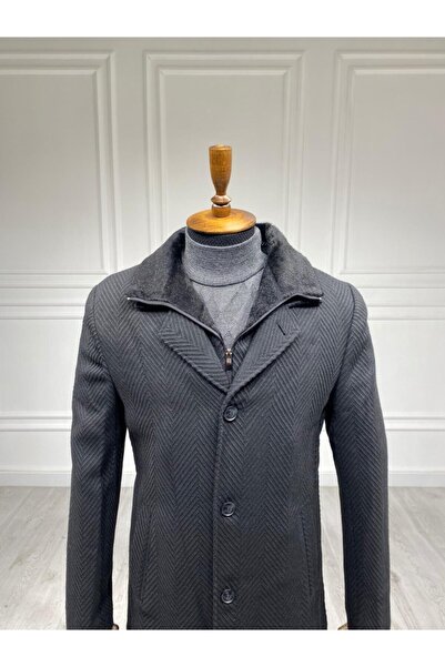 Frappoli Крувазе плюшевий комір чоловічий чорний кашеміровий пальто