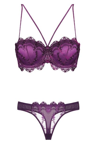 Bestin Set de sutien căptușit din dantelă violet pentru femei
