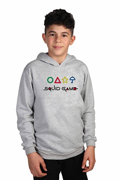 Raf Coll Dječja siva melanž majica sa kapuljačom Squid Game Digitalna štampa ...