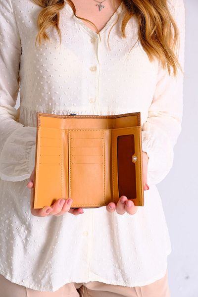 Just Polo Coffee Color Kubrabutik Women's Vegan Wallet - 8 Cards, 1 Id Compartment, Snap Fastener and Zipper Closure