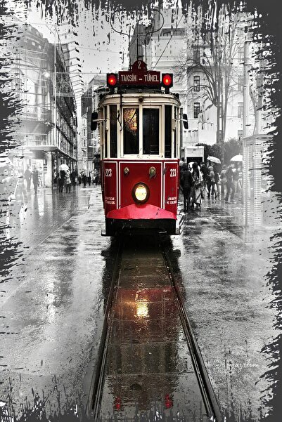 hediyeniburadabul Ρετρό ξύλινη αφίσα του τραμ του τούνελ Ταξίμ, Ειδική Συλλογ...