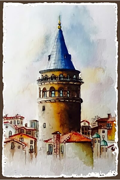 hediyeniburadabul Ρετρό ξύλινη αφίσα του Πύργου Γαλατά, Ειδική Συλλογή Κωνστα...