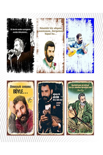 hediyeniburadabul 6lı Ahmet Kaya Set Retro Ahşap Poster Özel Koleksiyon Hbb