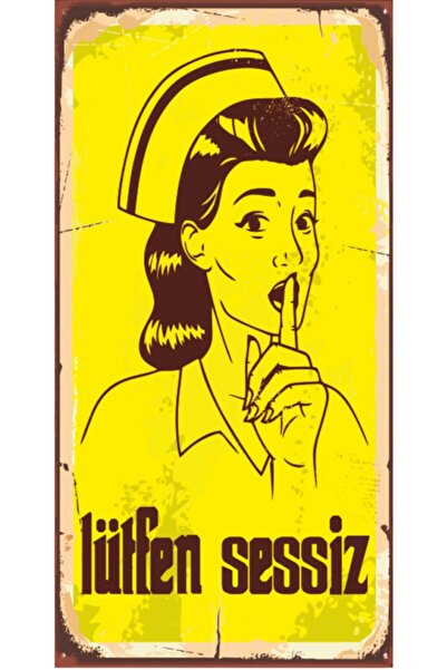 hediyeniburadabul Παρακαλώ Μείνετε Σιωπηλοί - Ρετρό Ξύλινη Αφίσα - Ειδική Συλ...