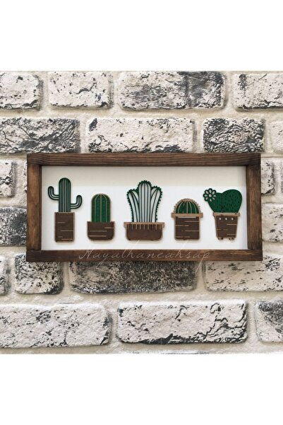 HAYALHANE AHŞAP Ahşap Kaktüslü Tablo