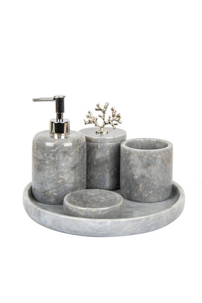 mar&more Rolin Silver Coral Bathroom Set 5 Pieces Gray