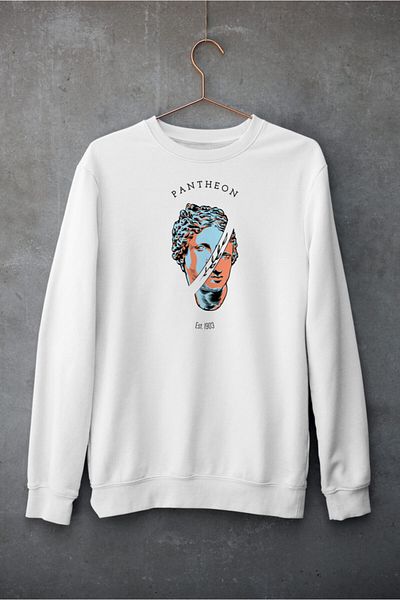 Raf Coll Λευκό φούτερ Unisex με ψηφιακή στάμπα με λαιμόκοψη