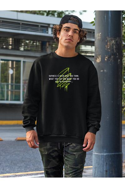 Raf Coll Μαύρο φούτερ Unisex με ψηφιακή στάμπα με λαιμόκοψη