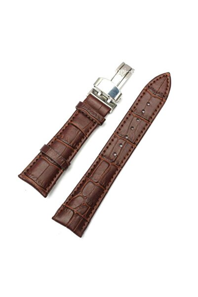 Ezgi Elektronik Bizon Deri Saat Kayışı 20mm Spor Kahverengi Klipsli Saat Kordonu